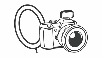 Poster - Illustration of a camera with a lens and a flash, accompanied by a ring light for photography setup created with generated ai