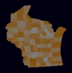 Poster - Wisconsin dotted map. Digital style map of the state on dark background. Wisconsin shape with square dots. Colored dots style. Small size squares. Amazing vector illustration.