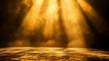 Poster - Golden light rays illuminate smoky, textured floor.