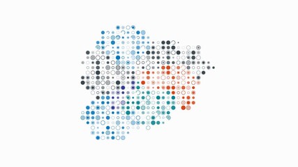 Poster - Andorra dotted animation. Shape of the country build of pulsating colored dots. Large size circle blocks. Digital style map on white background. Awesome video.