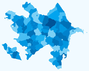 Poster - Map of Azerbaijan with regions. Just a simple country border map with region division. Light blue color palette. Plain Azerbaijan shape with administrative division. Vector illustration.