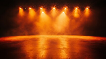 Wall Mural - orange stage lights illuminate a smoky, empty stage floor.