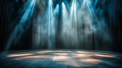 Wall Mural - empty stage with spotlights and smoky atmosphere.