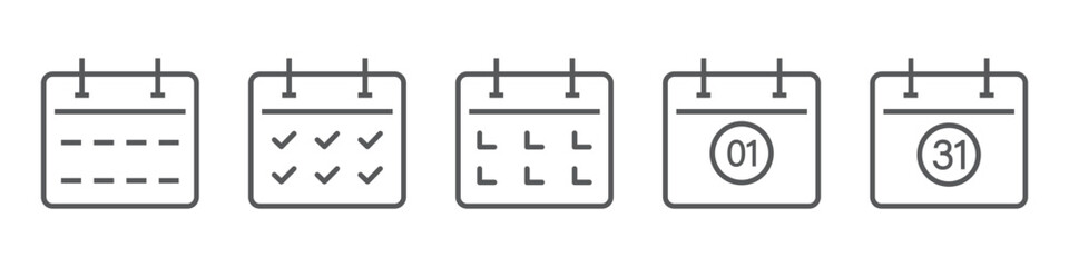 Poster - Calendar icon set. calendar planner icons for app, website, ui. reminder organizer event signs. business plan schedule. vector symbol on transparent background, eps file.