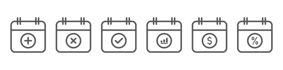 Poster - Calendar icon set. calendar planner icons for app, website, ui. reminder organizer event signs. business plan schedule. vector symbol on transparent background, eps file.