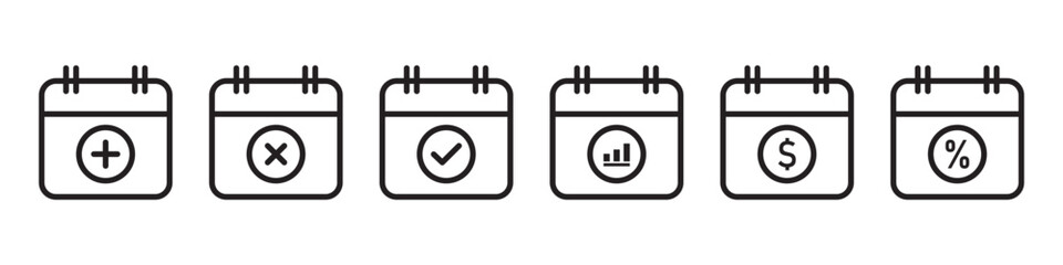 Poster - Calendar icon set. calendar planner icons for app, website, ui. reminder organizer event signs. business plan schedule. vector symbol on transparent background, eps file.