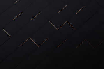 A modern, abstract background of dark geometric tiles with thin, elegant golden lines.