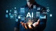 © Riazul - Artificial Intelligence Concept with Data Visualization and Human Hand a Futuristic Digital Transformation Illustration Depicting Machine Learning and Technology Integration