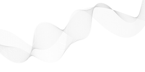 Poster - Modern Abstract Glowing Soft Grey Wave Lines on a White Background: Dynamic Flowing Wave Design Element Representing Futuristic Technology and Sound Wave Patterns