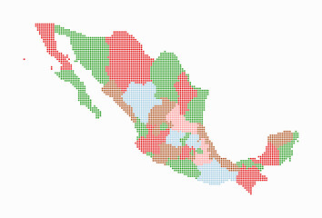 Poster - Mexico dotted map. Digital style map of the country on white background. Mexico shape with circle dots. Colored dots style. Small size circles. Creative vector illustration.