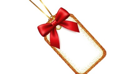 Wall Mural - Golden Gift Tag with Red Ribbon
