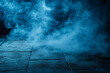 © xadartstudio - Blue smoke fills a dark tiled floor creating a mysterious scene