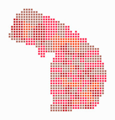 Poster - Michigan dotted map. Digital style map of the state on white background. Michigan shape with square dots. Colored dots style. Large size squares. Abstract vector illustration.