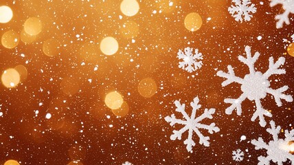Aufkleber - Golden background glimmering with falling snowflakes, creating soft bokeh effect perfect for holiday themed visual content