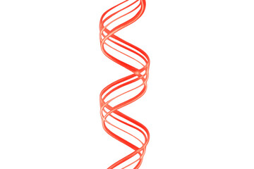 Poster - Vibrant red helix ribbon spiraling gracefully, illuminating transparent backdrop with dynamic, fluid motion