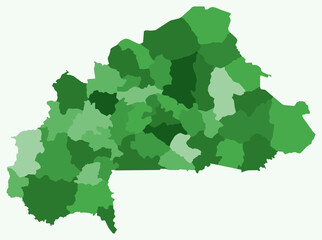 Poster - Map of Burkina Faso with regions. Just a simple country border map with region division. Green color palette. Blank Burkina Faso shape with administrative division. Vector illustration.