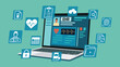 © ST.art - Electronic health record interface on laptop screen in angle position with floating medical icon, vector flat illustration