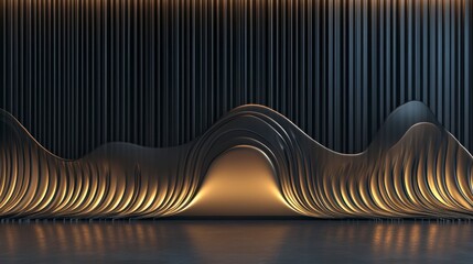 Poster - Abstract dark metallic wave design with gold lighting on a sleek, modern background.