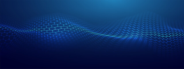 Poster - Medical hexagon background featuring honeycomb patterns and blue science elements. 3D molecule textures for biotech or nano designs. Futuristic mesh grids or chemical shields for tech banners.