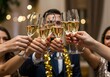 © Png  stock - A group of elegant people toasting with champagne during a celebratory event, raising their glasses in a cheerful toast