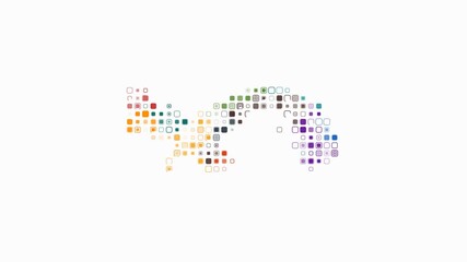 Poster - Panama dotted animation. Shape of the country build of pulsating colored dots. Large size rounded square blocks. Digital style map on white background. Creative video.