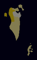 Poster - Bahrain dotted map. Digital style map of the country on dark background. Bahrain shape with circle dots. Colored dots style. Small size circles. Creative vector illustration.