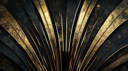 Poster - Abstract art deco background with gold and black metallic stripes radiating from center.