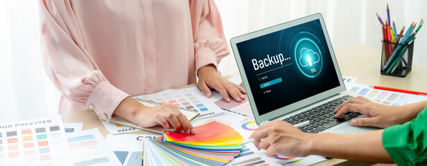 Poster - Backup Storage Data Internet Technology Business concept. Database storage cloud technology file data transfer sharing, cyber, big data information, internet banking application download upload brisk