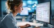 © Muhammad Hammad Zia - female doctor close-up portrait working with data charts on glowing screen in high-resolution medical photography with clean background and professional soft lighting