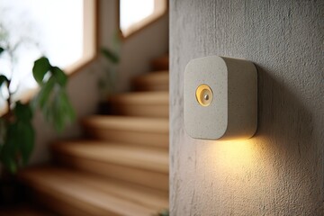 Poster - Modern wall light illuminates stairway in contemporary home design during daytime