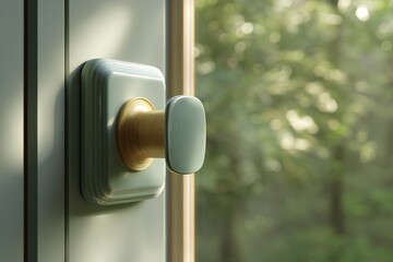 Poster - Door knob leads to serene outdoor view in modern interior design with natural light during daytime