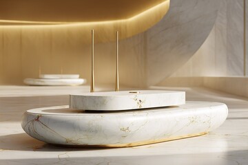 Poster - Elegant marble display with golden accents in a modern interior setting during daylight hours