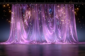 Poster - Elegant shimmering curtains create a captivating backdrop for a stage performance at night