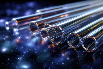 Poster - Glass tubes arranged artistically on a cosmic background showcasing reflections and colors at night