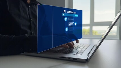 Poster - Virtual assistant, artificial intelligence Bot and CRM software automation technology. Chatgpt Chat with AI.Customer person using chat service to get support.Online support Chatbot conversation