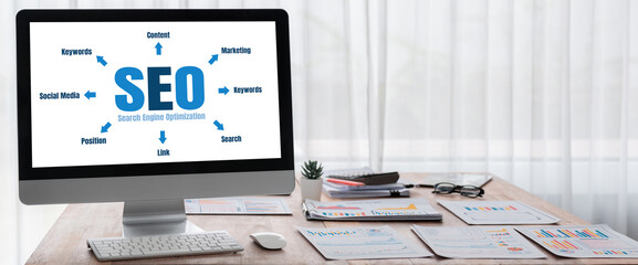 Poster - SEO search engine optimization for brisk e-commerce and online retail business showing on computer screen