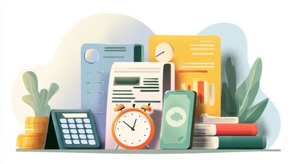 Poster - Tax return deadline abstract concept vector illustration set. Paper or phone tax filing, fill out your tax return, financial report, money refund, business profit, budget planning abstract metaphor.,