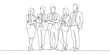© Zavivec - Minimal line illustration of five business professionals standing confidently in a row, symbolizing unity, leadership, and workplace presence