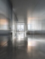 Poster - Abstract blurred office space with gray tones, soft light, and clean lines
