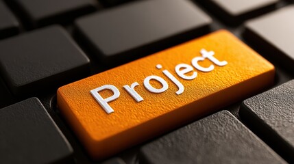 Poster - Orange Project Management Button on Computer Keyboard. Business Concept., no logos, no brands