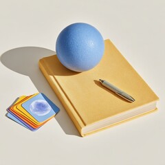 Wall Mural - Blue Sphere, Yellow Book, and Pen