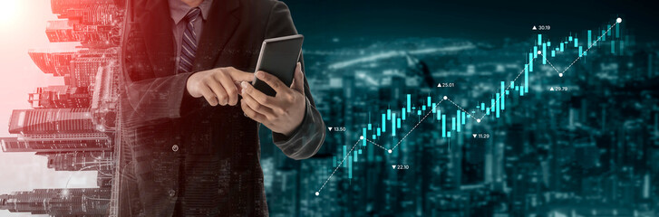 Poster - Stock market analysis with candlestick chart and price movement trend line, highlighting global financial trends, stock trading, and investment strategy insights Vouch