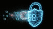 © prabu - Cybersecurity concept with a glowing digital padlock shield blocking a swarm of virus particles. Data protection and network security.