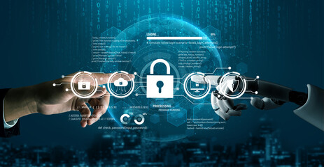 Poster - AI artificial intelligence strengthens cybersecurity with intelligent threat detection, virtual assistant alerts, and proactive protection agAI artificial intelligencenst digital breaches. Vouch