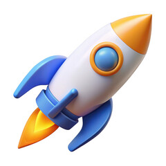 Poster - 3d cartoon rocket ship launching isolated on transparent background