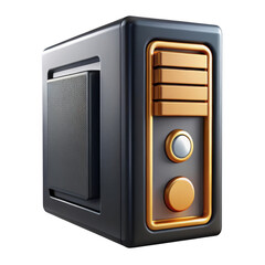 Poster - 3d computer tower with gold accents isolated on transparent background
