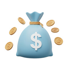 Poster - 3d money bag with gold coins isolated on transparent background