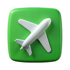 Poster - 3d white airplane icon on green square isolated on transparent background