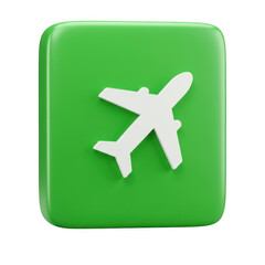 Poster - 3d green airplane icon with glossy finish isolated on transparent background