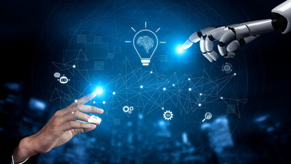 Poster - AI generating innovative ideas, linking data through neural networks, enhancing automation, powering SEO strategy, and enabling intelligent digital interaction. Vouch
